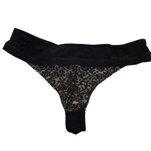 Lou Paris Black Lace Mid-Rise Thong Underwear Size M